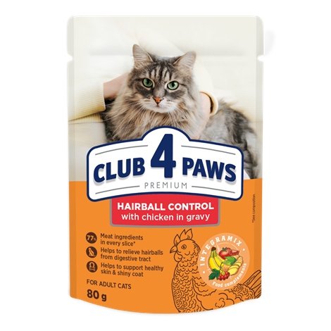 Club 4 Paws Premium wet cat food in gravy – Hairball Control