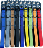 collars in various colors, including blue, gray, brown, black, royal blue, yellow, green, orange, peach, and red, all on a black display card. The brand name 'YABEIBI' chouchou pet shop , pet shop Lebanon