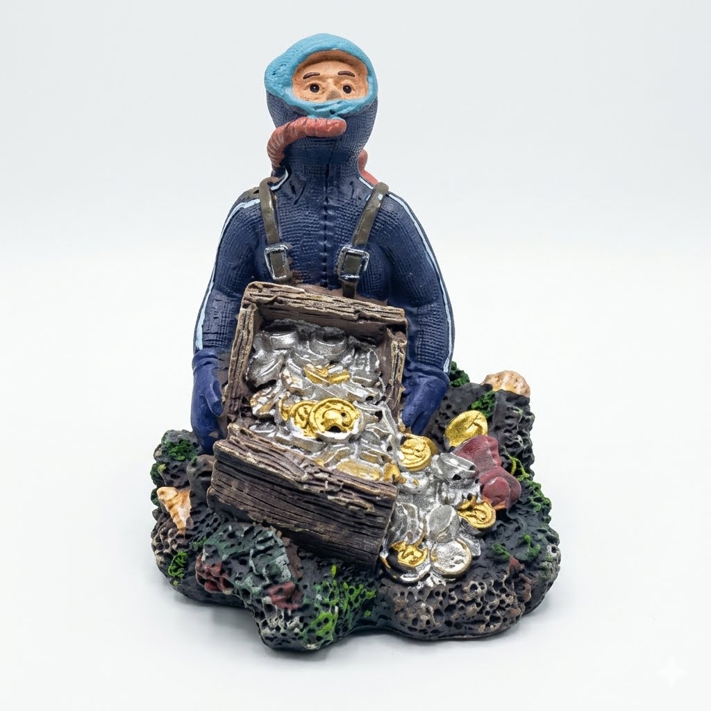 Scuba Diver with Treasure Chest Aquarium Ornament