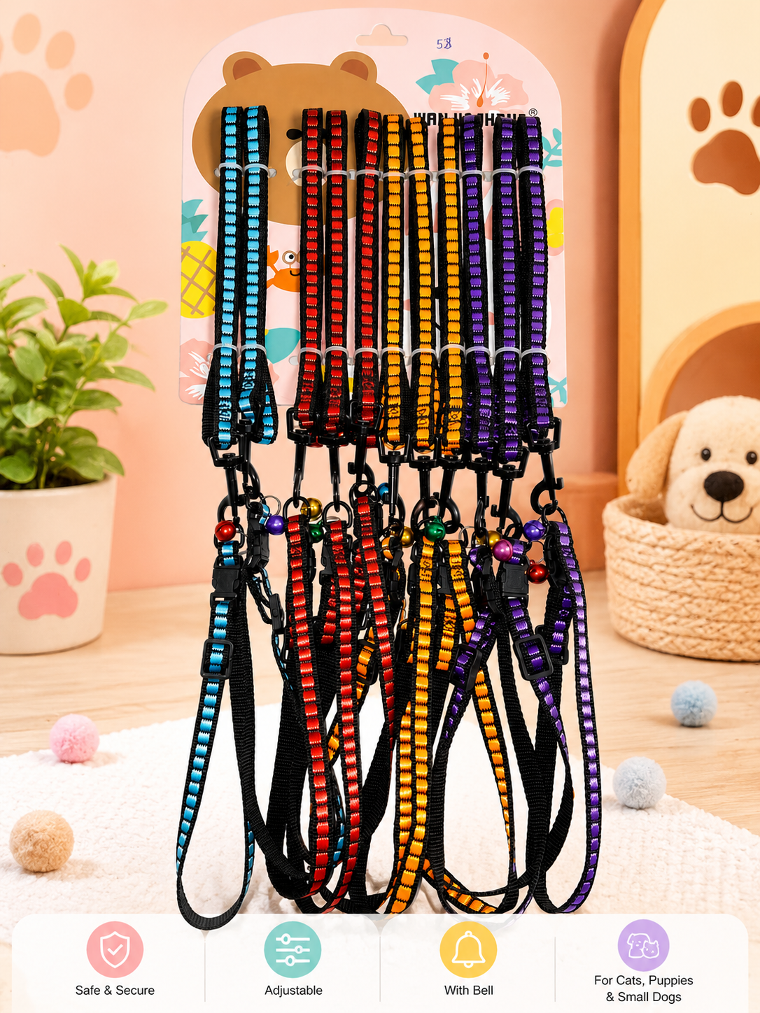 Reflective Cat & Puppy Harness & Leash Set with Bell