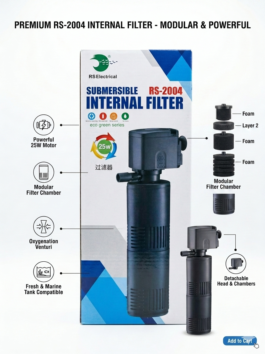 RS Electrical RS-2004 Submersible Internal Aquarium Filter (25W | 1750 L/H)