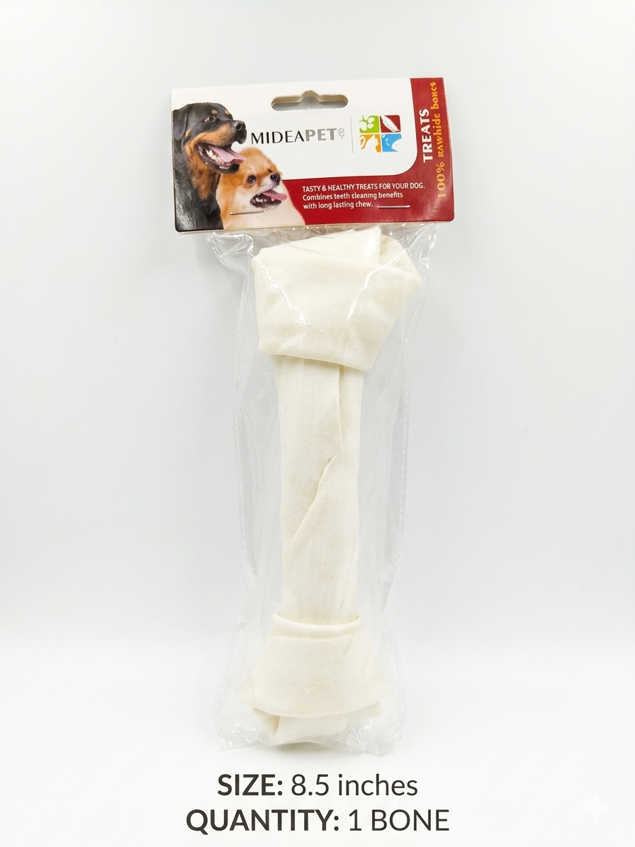 MideaPet 100% Natural White Rawhide Dog Chew Bone (8.5 Inch)